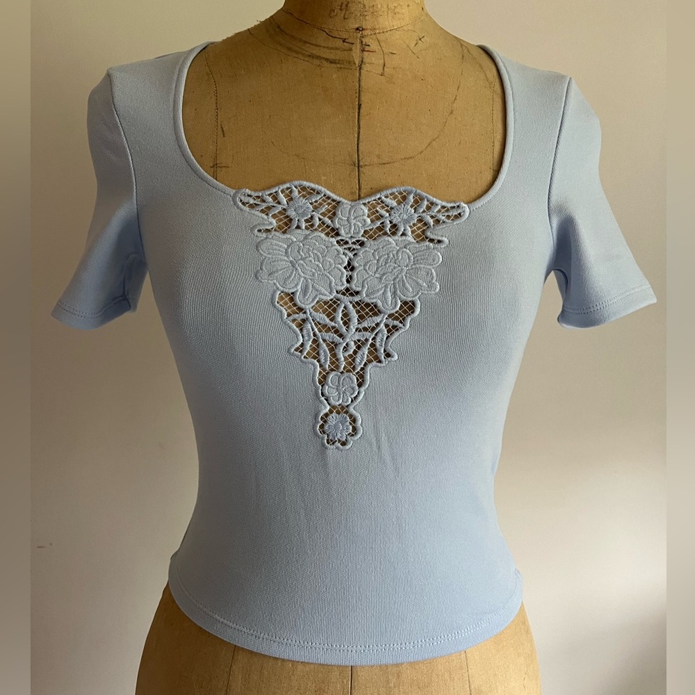 H&M Light Blue Crop Top with Lace Detail